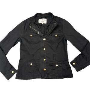 Guess Jacket Women's M Biker Moto Full Zip Snap Canvas 100% Cotton Triangle Logo
